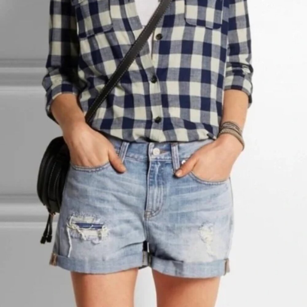 Madewell high rise cuffed denim jean shorts distressed Size 32 light wash NWT